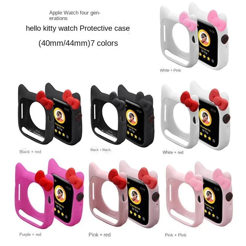 Hello Kitty Cartoon Protective Case for Apple Watch 38mm 42mm 40mm 44mm Cute Soft Silicone Cover for IWatch Accessories Shell