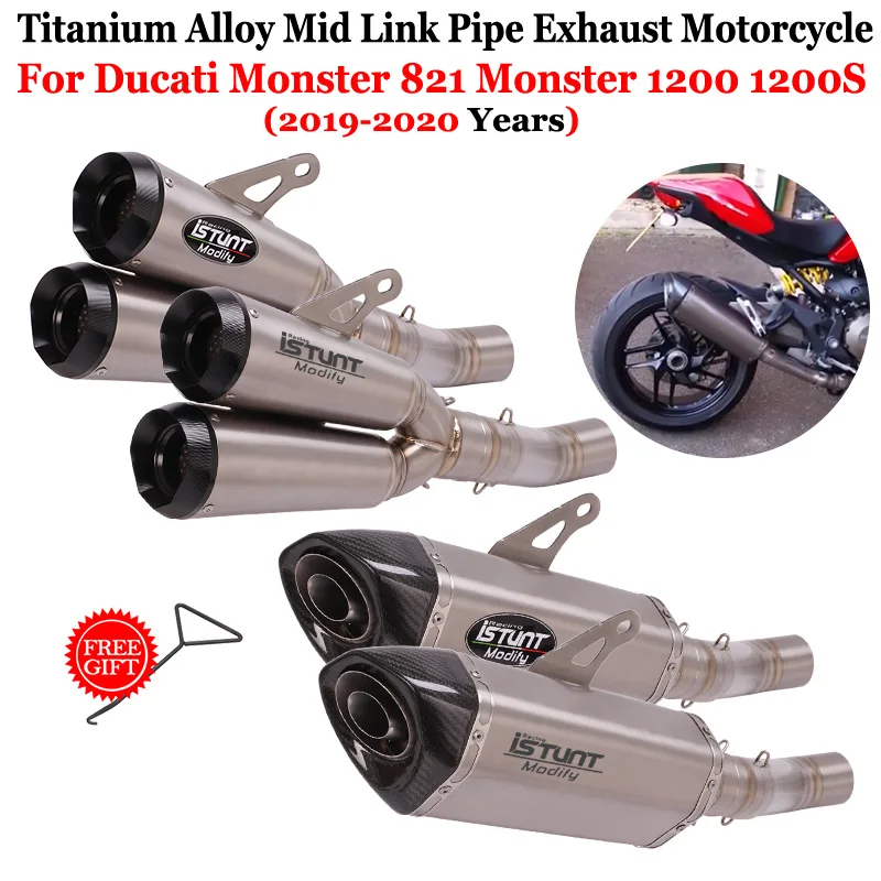 

Slip On For Monster 821 Ducati Monster 1200 821 2019-2020 Motorcycle Exhaust Titanium Alloy Middle Link Pipe Double Hole Muffler