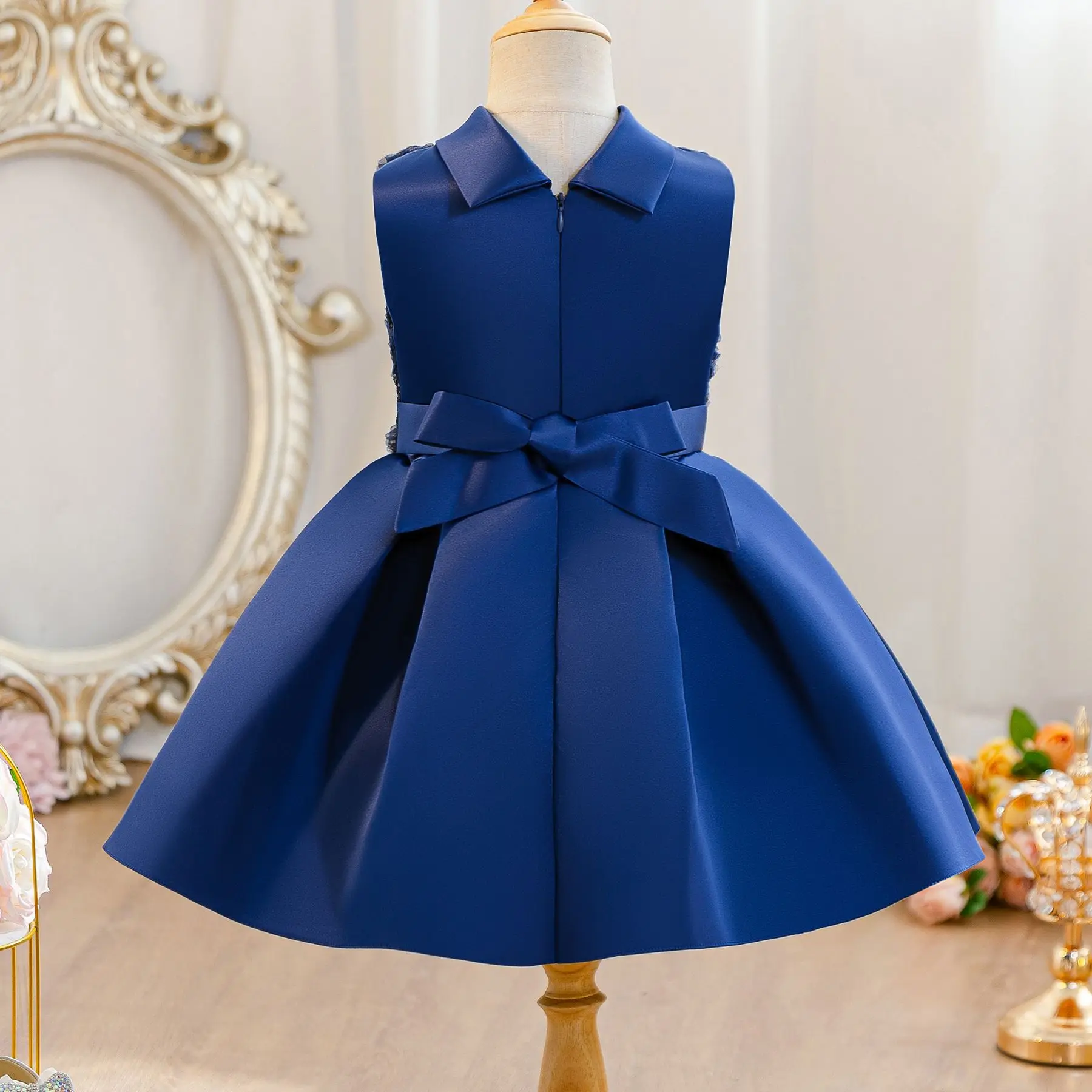 HETISO European and American Children's Satin Princess Dress Embroidery Flower Girls Birthday Ball Gown 3-10 Years