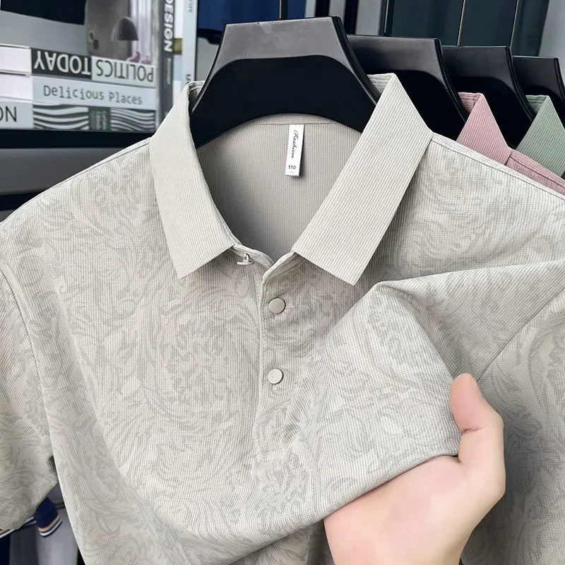 New Men's Business Casual Short Sleeved Shirt Solid Color Polo Shirt Fashionable Breathable Comfortable Versatile Top image 2