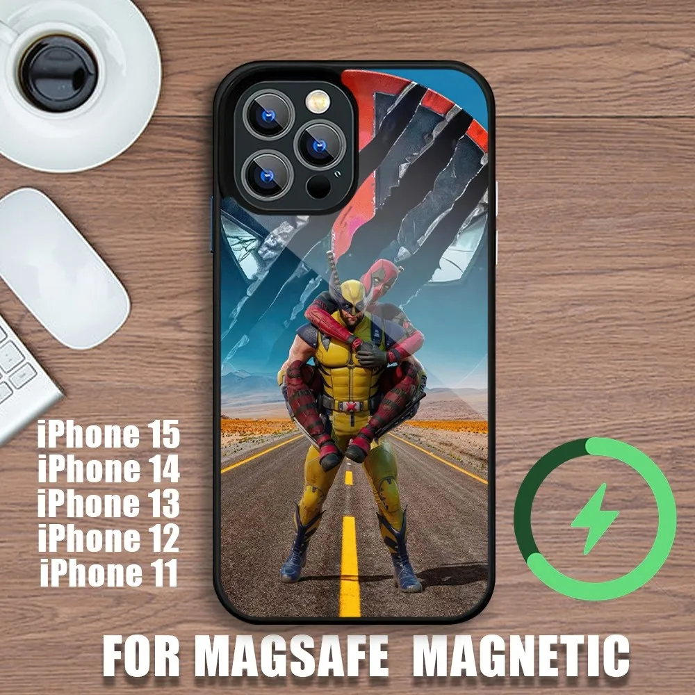 MINISO Deadpool Wolverine Phone Case For iPhone 11 12 13 14 15 Plus Pro Max Charging Magsafe Magnetic Wireless Cover