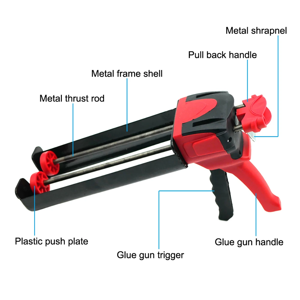 600ml 1:1 Red Epoxy Gun Dual Component Cartridge Gun for Caulking Two Component Steel Dual Component Cartridge Gun Applicator