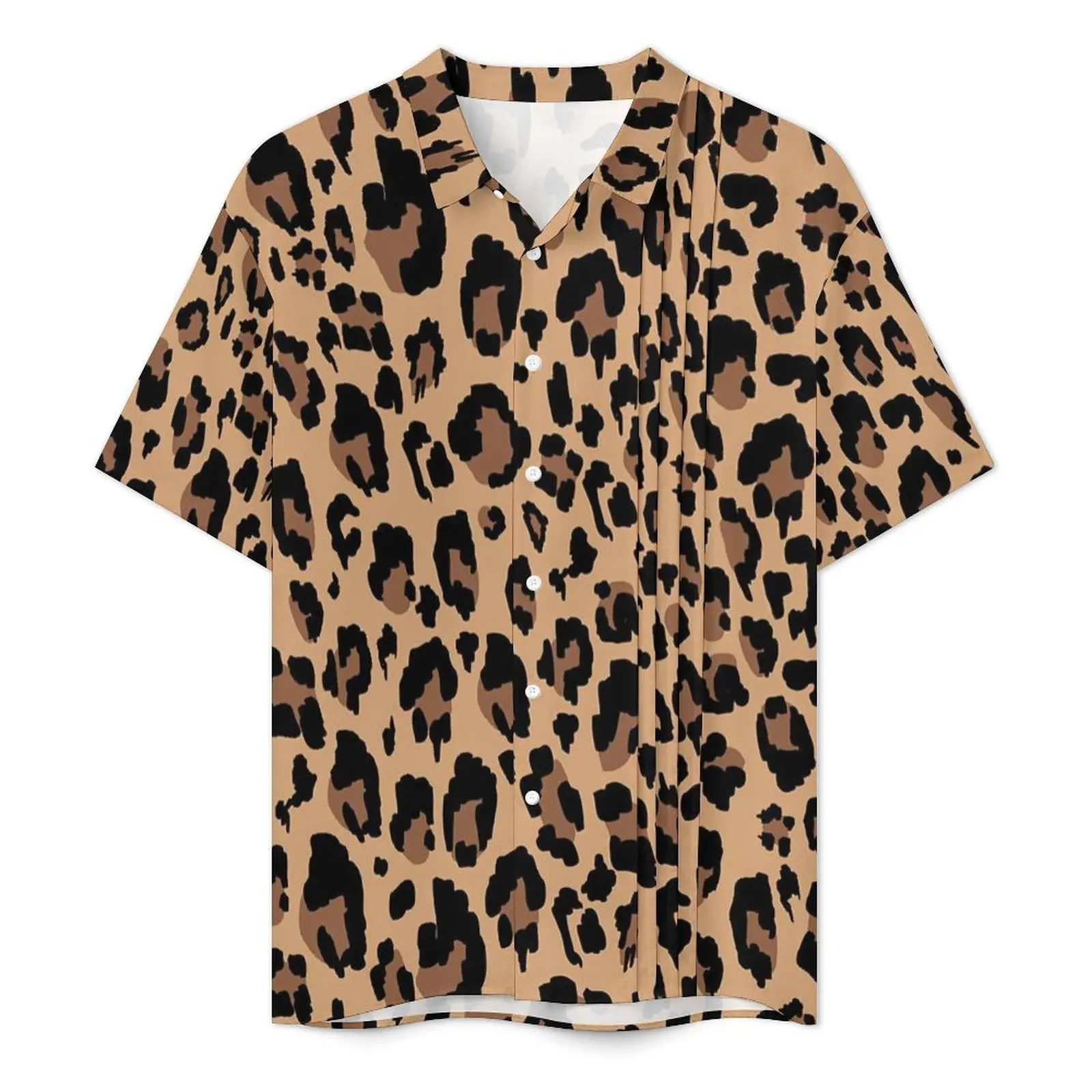 Retro Leopard Vacation Shirt Mens Jungle Animal Print Classic Casual Shirts Summer Short Sleeve Fashion Oversized Blouses Gift