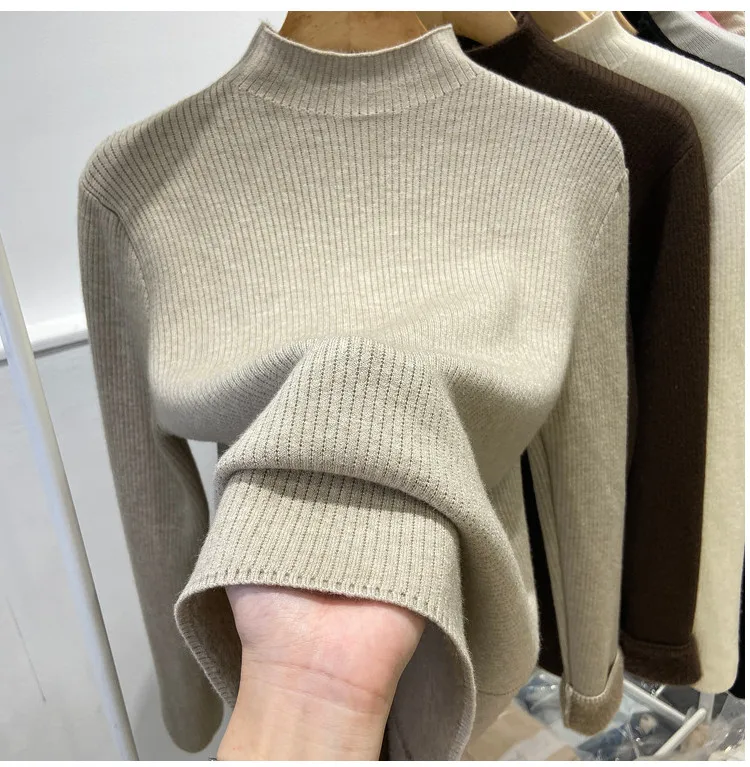 Roll kragen pullover Winter pullover Frauen elegant verdicken Samt gefüttert warm Sueter gestrickt Pullover schlanke Tops Jersey Strick pullover neu – Detail 8