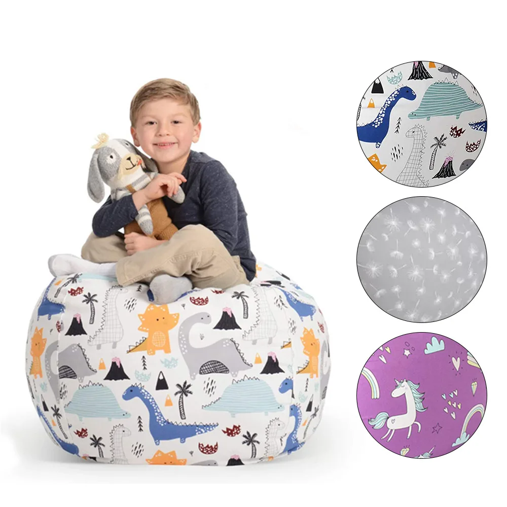 

New Bean Bag Storage Stuffed Animal Chair Kids Toys Zip Canvas Children Kids Sofa Plush Toy Organizer Large Capacity