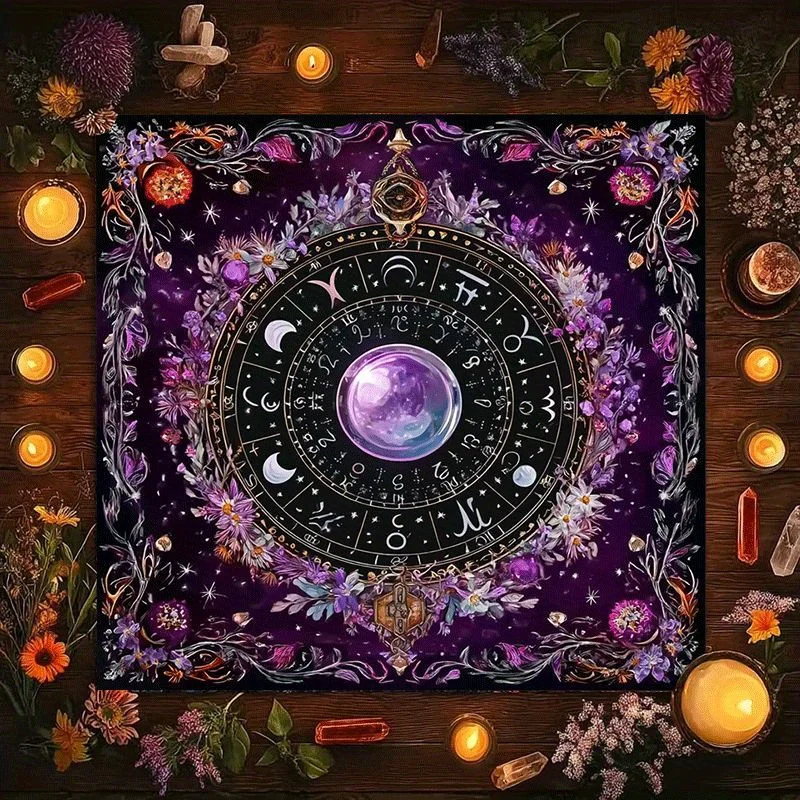 1-Piece Purple Zodiac Tablecloth, Washable Tarot Tablecloth, Suitable for Divination & Astrology