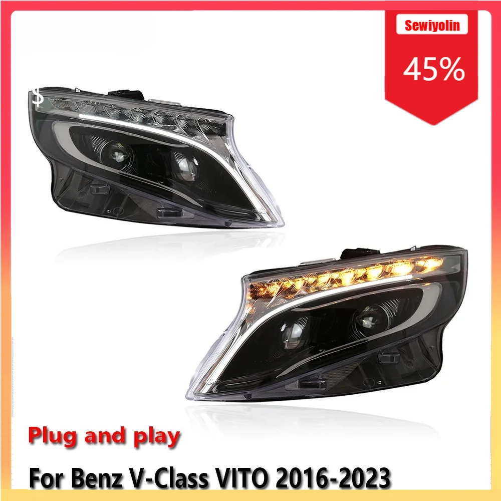 

Автомобильные лампы в сборе для Benz Vito 2016-2020, противотуманные фары DRL, стоп-сигнал, указатель поворота, Plug and Play