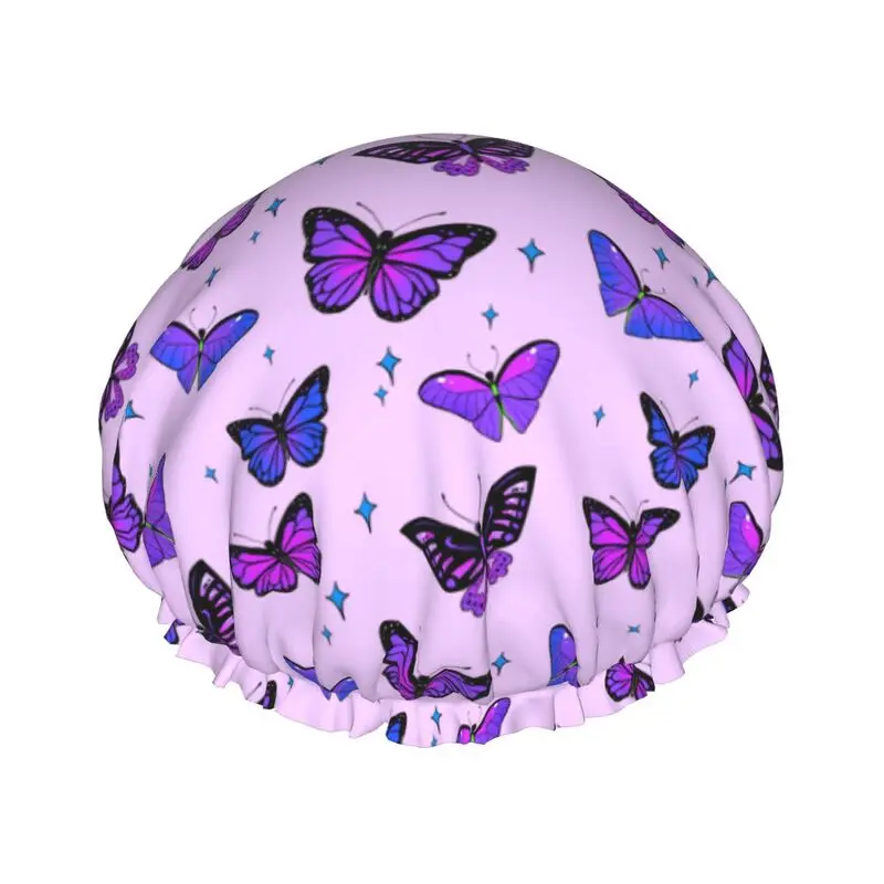 

Butterfly Star Print Women Hair Cap Hat Supplies Bathroom Double Layer Shower Waterproof Thick Cover Accessories Shower Cap