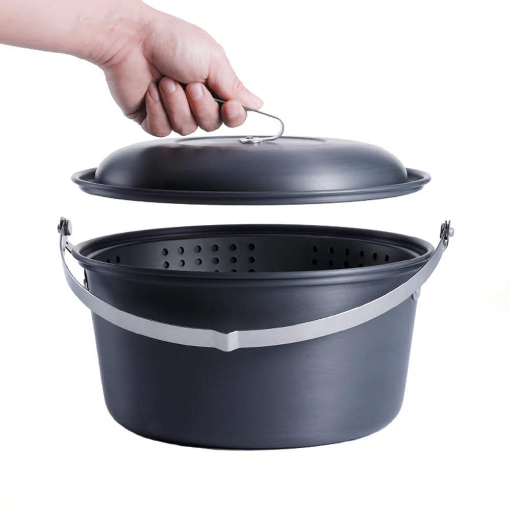 6-8 people camping hanging pot outdoor camping hanging steamer hard aluminum oxide pot set portable pot image 3