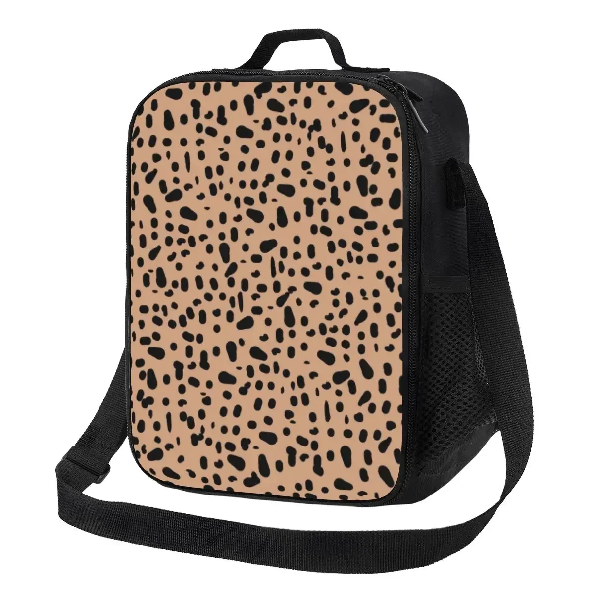 Tan Spots Pattern Dalmatian Dog Portable Lunch Boxes Leakproof Polka Dot Pattern Thermal Cooler Food Insulated Lunch Bag Kids