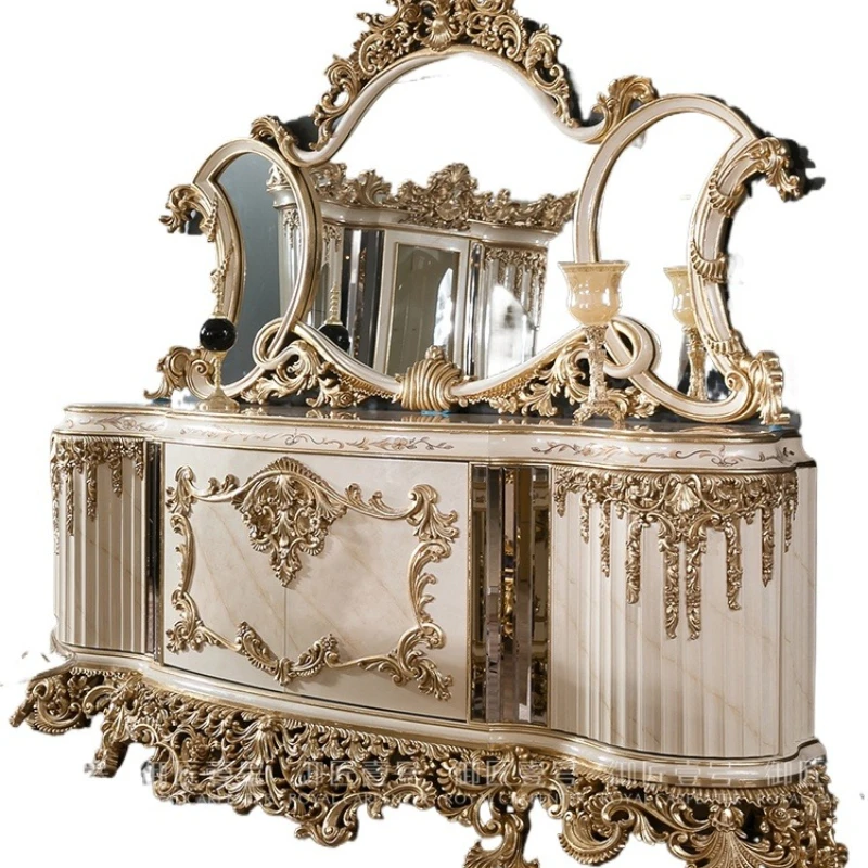 

European solid wood carving flower dining table, French luxury villa dining room furniture, home antique oval