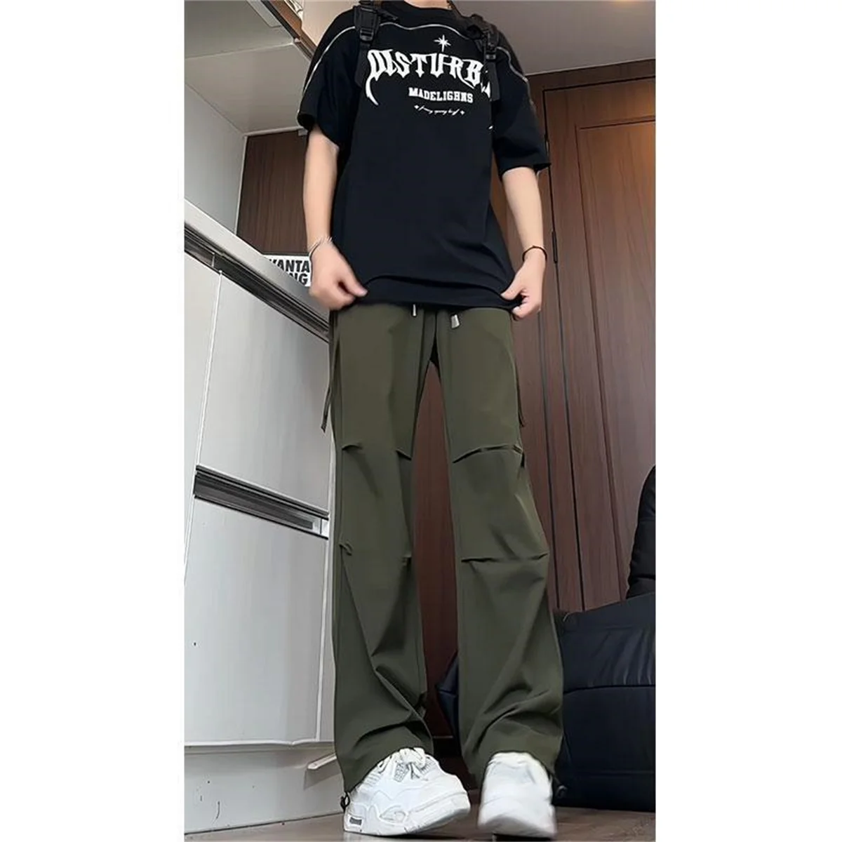 

2025 New Men's Plus Size Thin Summer Quick Drying Casual Work Pants Solid Color Fashion Loose And Versatile Sweat Pants