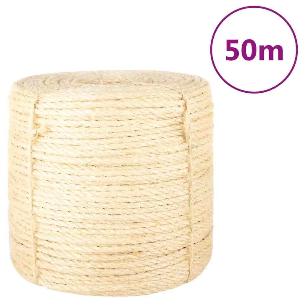 100% Sisal Rope 6mm Thickness, 50m Length - Durable Natural Fiber for Crafts & Garden Use