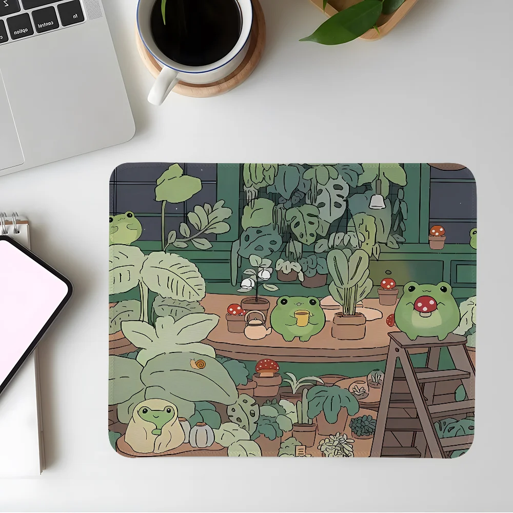Green Plant Kawaii Cat Mouse Pad Gaming Esports Mousepad Laptop Computer Locking Edge Office Desk Mat Rubber Small Anti Slip Pad