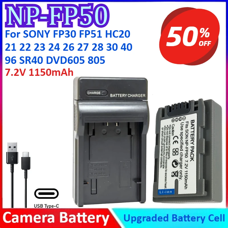 

NP-FP50 7.2V 1150mAh FP70 FP90 Camera Battery+Charger For SONY FP30 FP51 HC20 21 22 23 24 26 27 28 30 40 96 SR40 DVD605 805