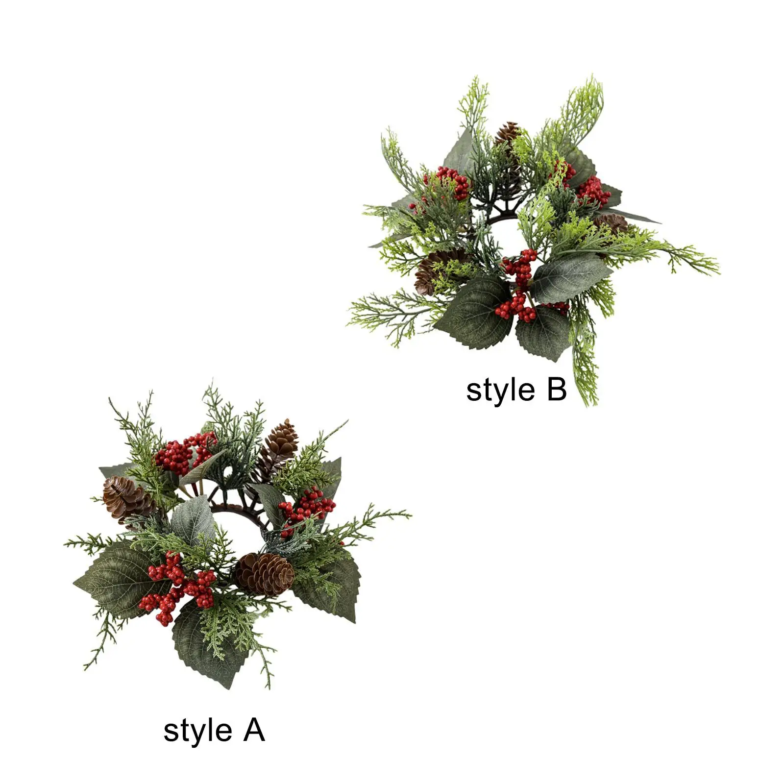 Pillar Candle Ring Wreath Snowy Pine for Living Room Front Door Thanksgiving