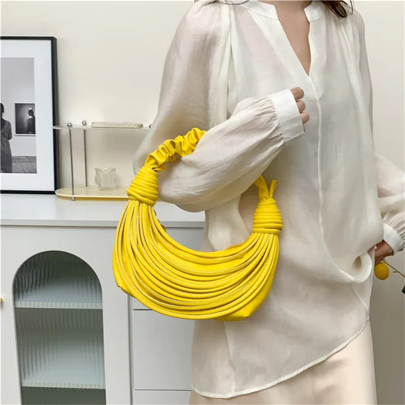 INS Luxury Women Yellow Green Blue Rope Knotted Pulled Hobo Half-Moon Bags Designer Handwoven Noodle Bag Handbags Evening Clutch