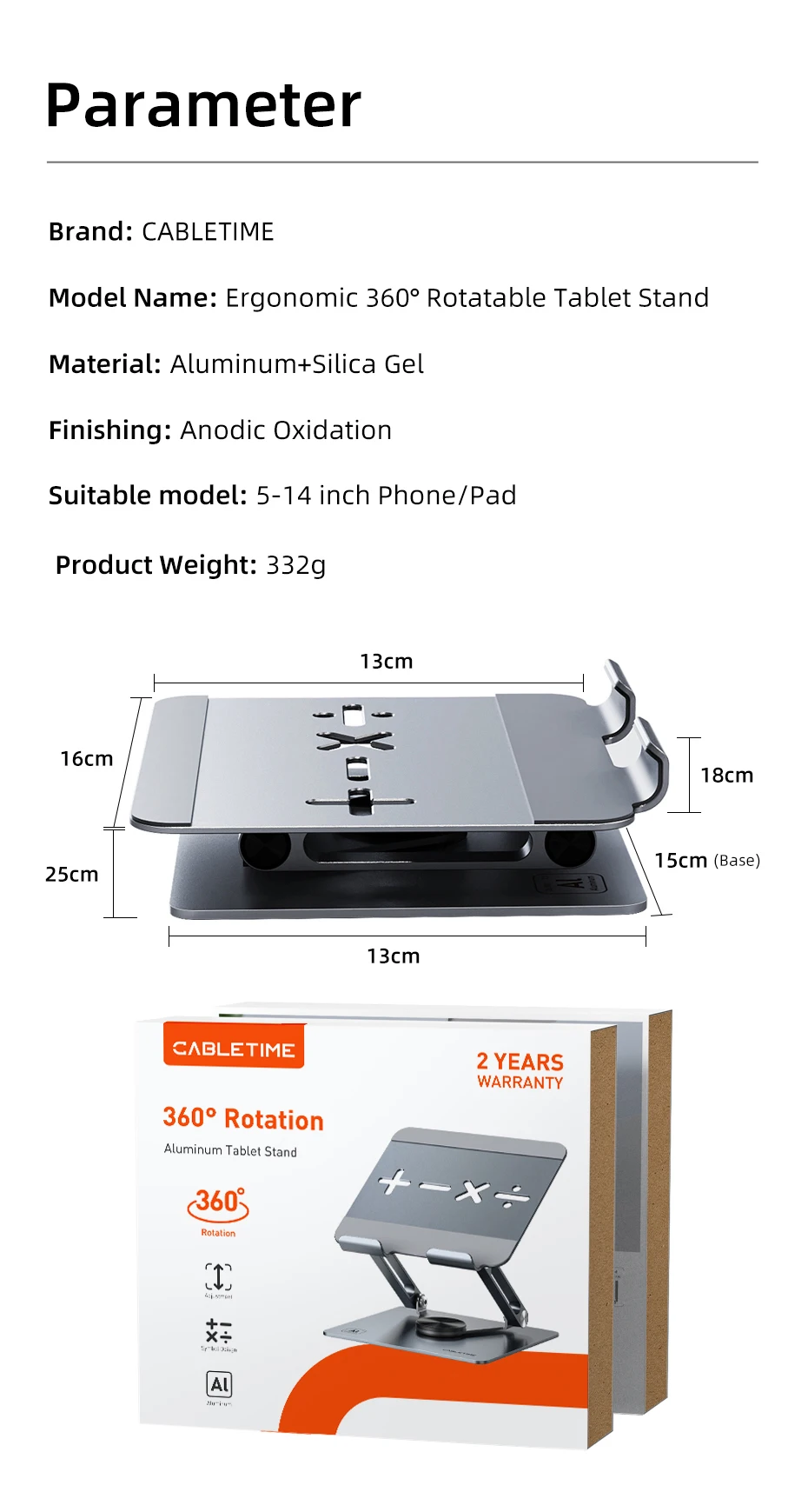 CABLETIME 360° ° Rotation Tablet Ständer für iPad Einstellbare Aluminium Faltbare Desktop Ständer Halter Für Ipad Pro/Air/Mini Schalter2 1 – Detail 12
