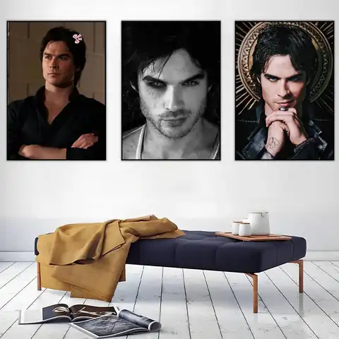 Damon Salvatore The Vampire Diaries Poster Sticky Wall Art Printing Waterproof Home Living Bed Room Bar Aesthetic Decor