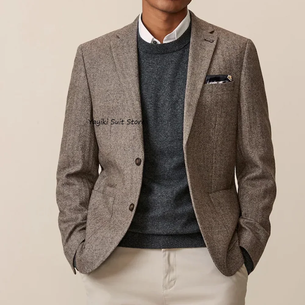 

Мужские пиджаки из ткани «ёлочка» для делового стиля, высококачественные городские блейзеры, подходящие для работы, однобортные