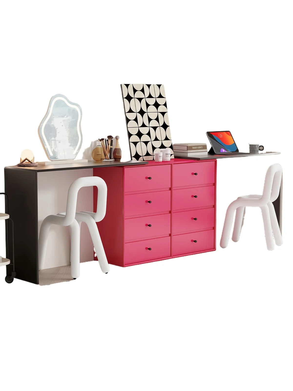 

Dopamine corner desk bedroom black double table rose red chest combination retractable size apartment