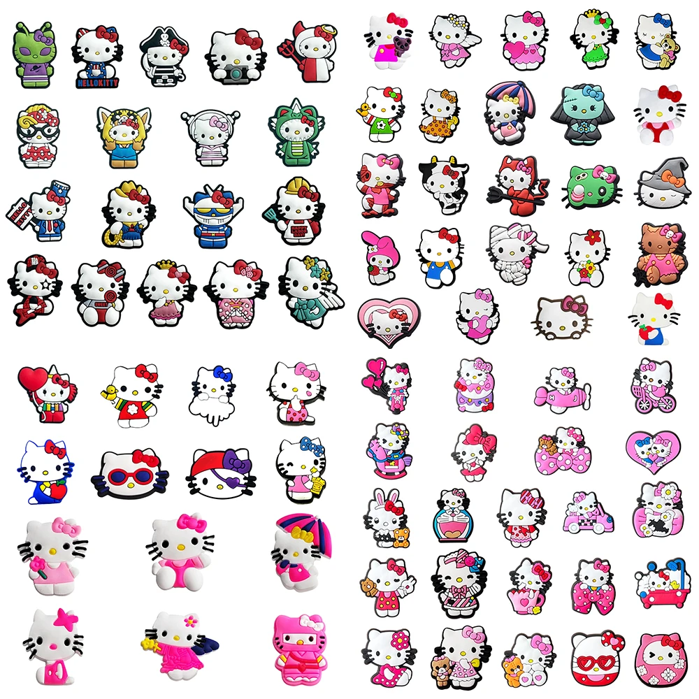 6-24PCS Mesuca Cute wacky HelloKitty Shoe Charm Mix Wholesale PVC wristband Decor Buckle Detachable DIY Waterproof Party Gift