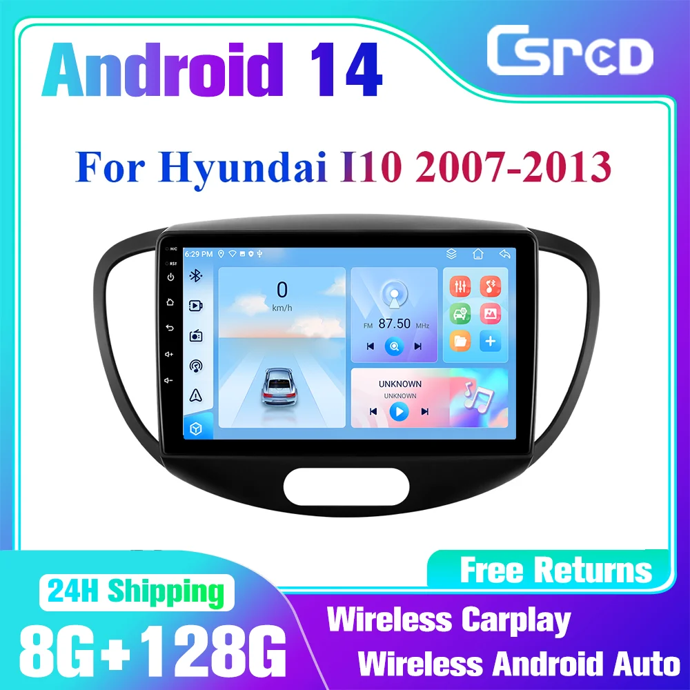 Csred Android 14 Car Radio For Hyundai I10 2007-2013 Multimedia Player GPS Navigation Wireless Carplay 2Din AI Wifi 4G BT Auto