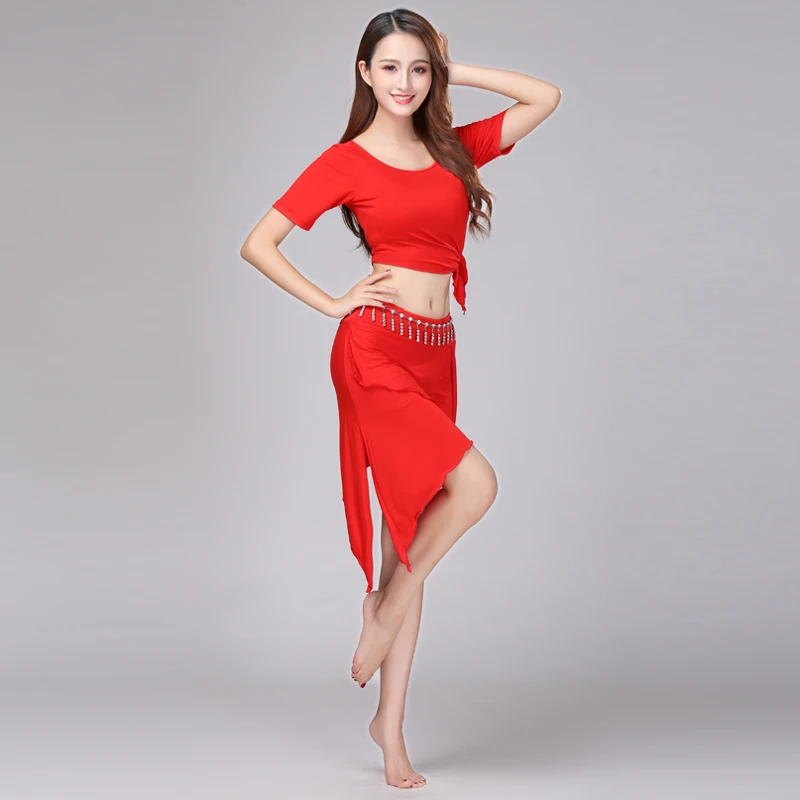 Dostosowane stroje do ćwiczeń tańca brzucha, odzież do tańca brzucha, damski zestaw spódnicowy dla początkujących, modalne kostiumy do tańca orientalnego, łańcuszek na talię.