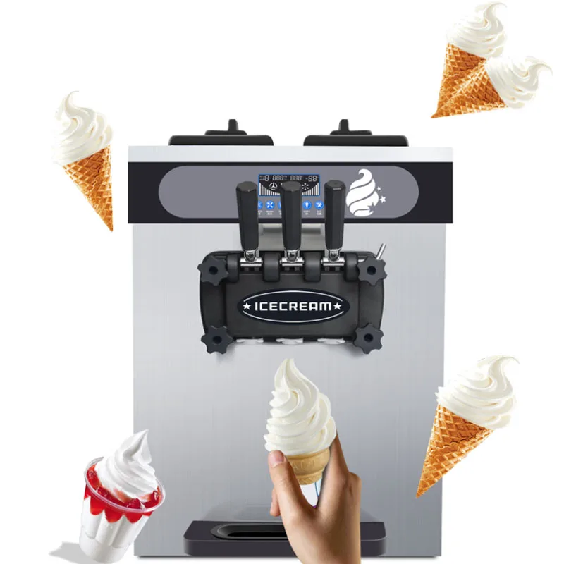 Ice Cream Machine Commercial Upgrade Puffed Automatic Cleaning Three-Headed 2+1 Mixed Flavor Freeze Sundae Cone Maker