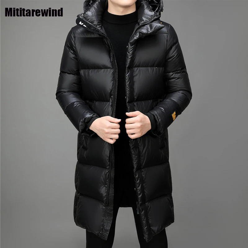 Black Long Hooded Down Jacket for Men 50% Gray Duck Down Coats to Keep Warm Winter Men Clothing Casual Versatile Parkas Classic