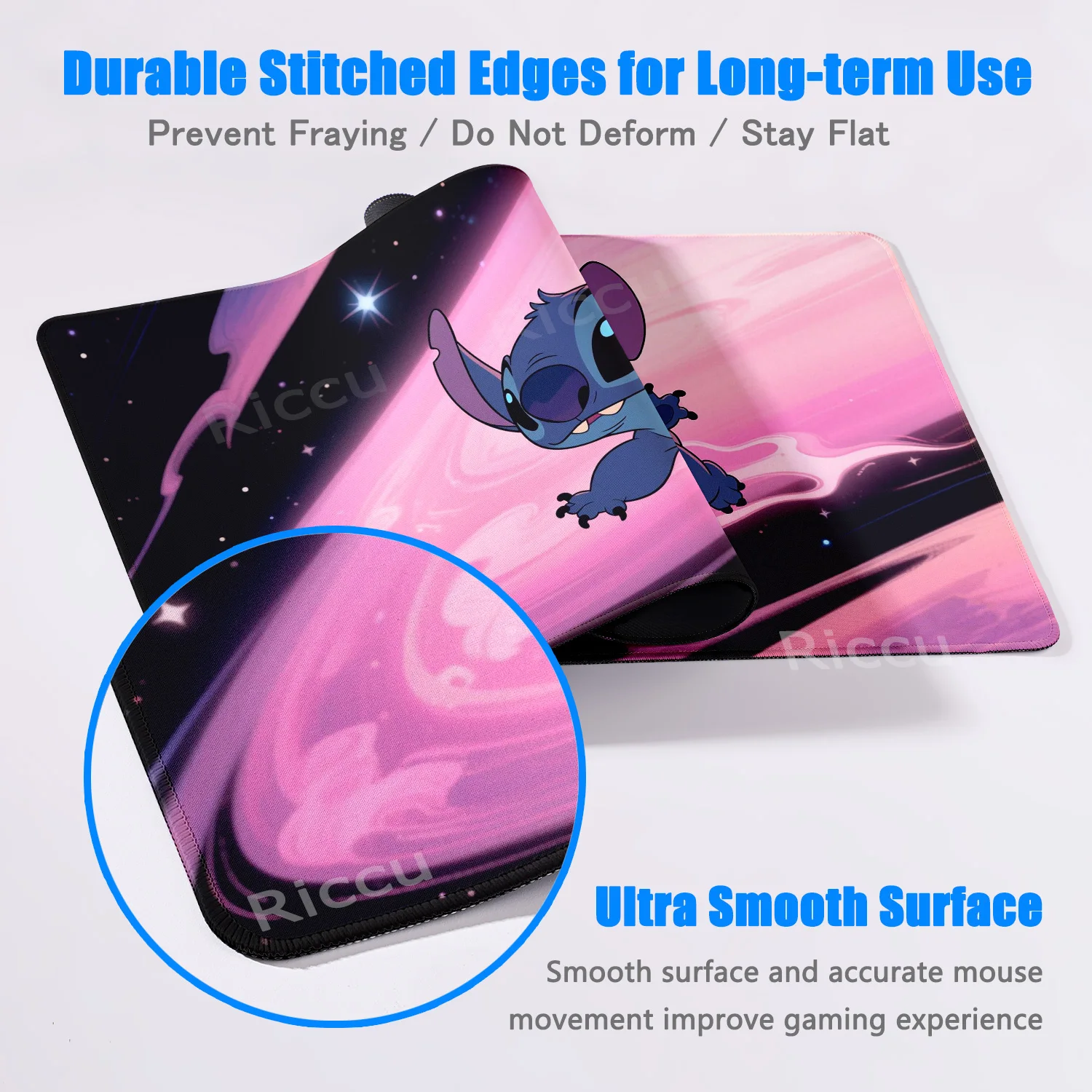 Kawaii Pink Anime Stitch Mouse Pad Computer Accessories Gamer Lock Edge Keyboard Cute MousePad PC Non-slip Speed Soft HD DeskMat