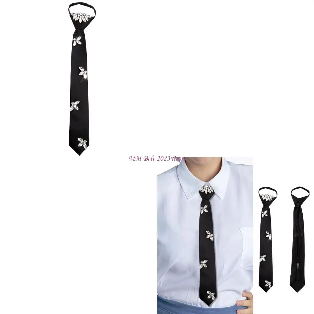 49ME Sparkling Rhinestones Necktie For Formal Event Comfortable Polyester Fabric