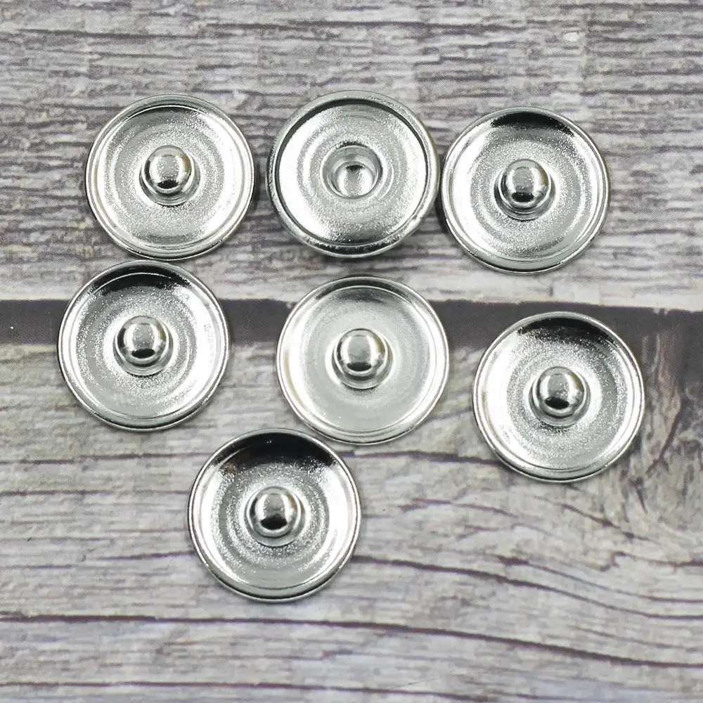 200Pcs Snap Press Buttons Base Round Copper Fit Charm Necklaces Siver Tone Jewelry DIY Finding 18mm