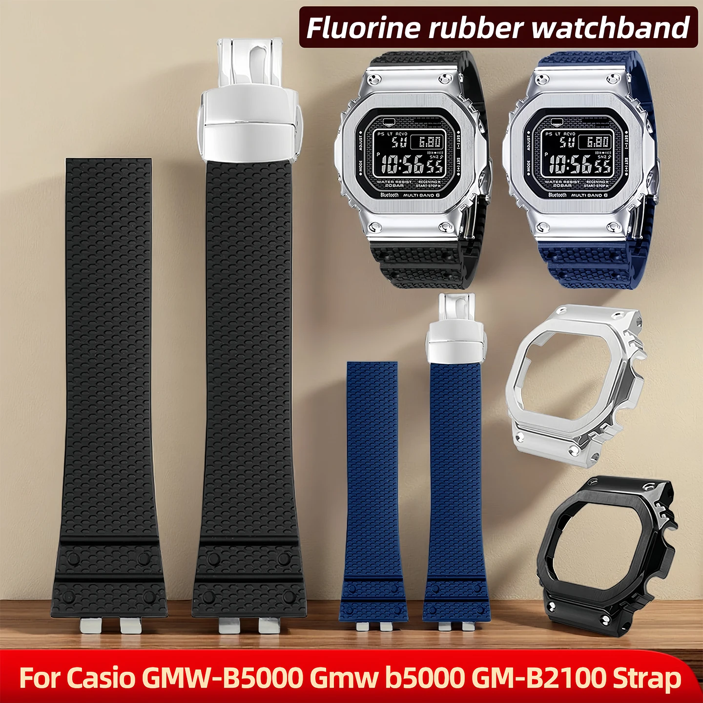 

Модифицированный корпус часов + ремешок из фторкаучука для Casio GMW-B5000 Gmw b5000 GM-B2100, серия, складная пряжка, мужские аксессуары для часов