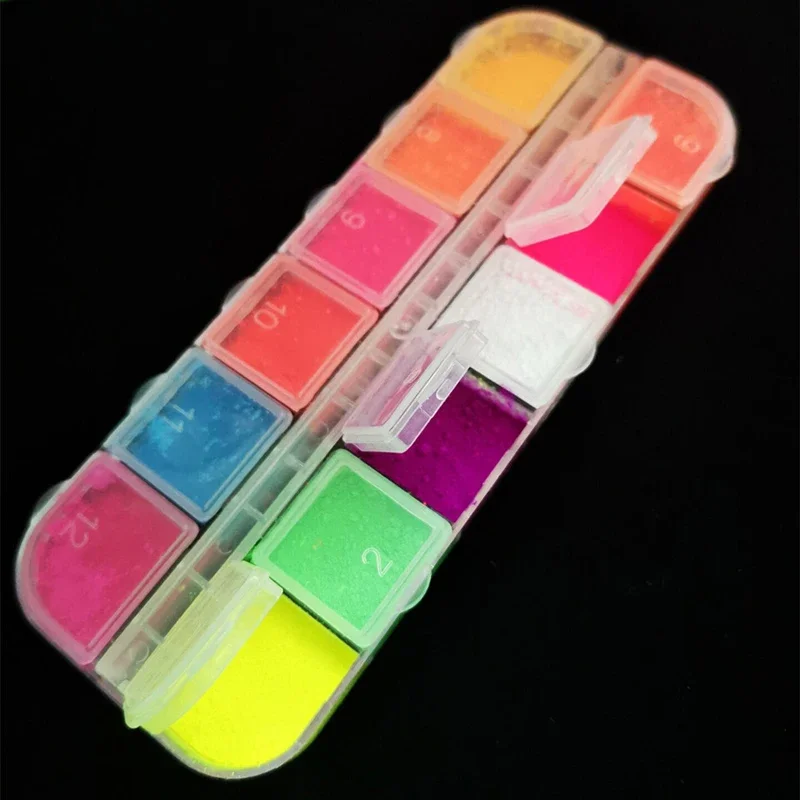 Waterproof Matte Eyeshadow Palette 12 Colors Neon Fluorescent Pigment Makeup Palette Glitter Eyeshadow Palette Nail Art Powder