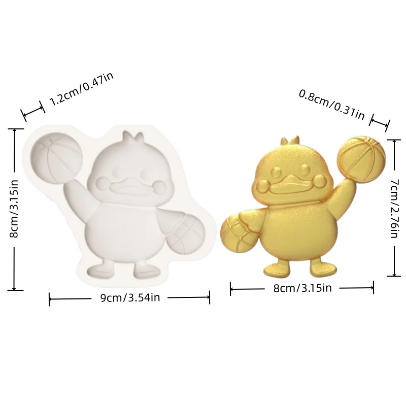 A Silicone Mold in the Shape of a Basketball Duckling Holding a Ball, Suitable for Fondant, Chocolate, Dessert Decoration, Handmade Gifts, and DIY Molds