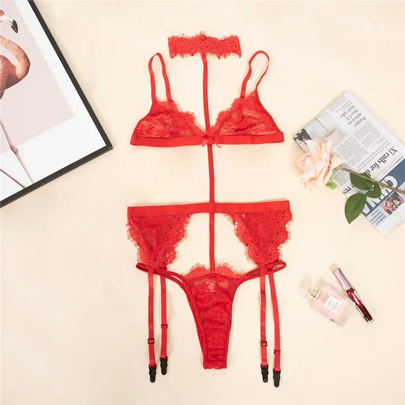 شفافة جنسي الملابس الداخلية للنساء الساخن BDSM المثيرة الملابس الداخلية مجموعة الملابس الداخلية جوفاء الدانتيل متابعة ارتداءها الرسن الرقبة الملابس الداخلية