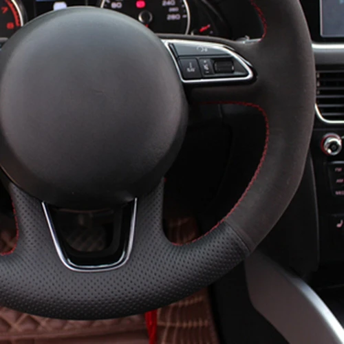 Imagen 2 del producto Funda antideslizante para volante de coche, cosida a mano, cuero genuino negro, gamuza, para Audi Q3 2013-2018 Q5 2013-2017 Q7 2012-2015