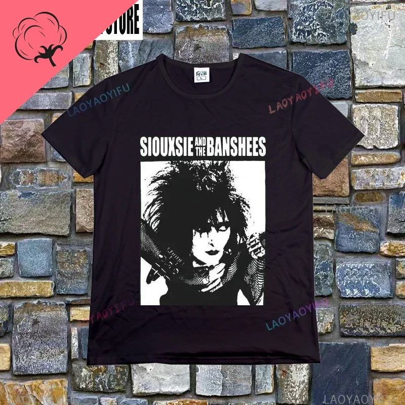 Siouxsie and los Banshees rock band's Camisetta, fashionable new music festival T-shirt