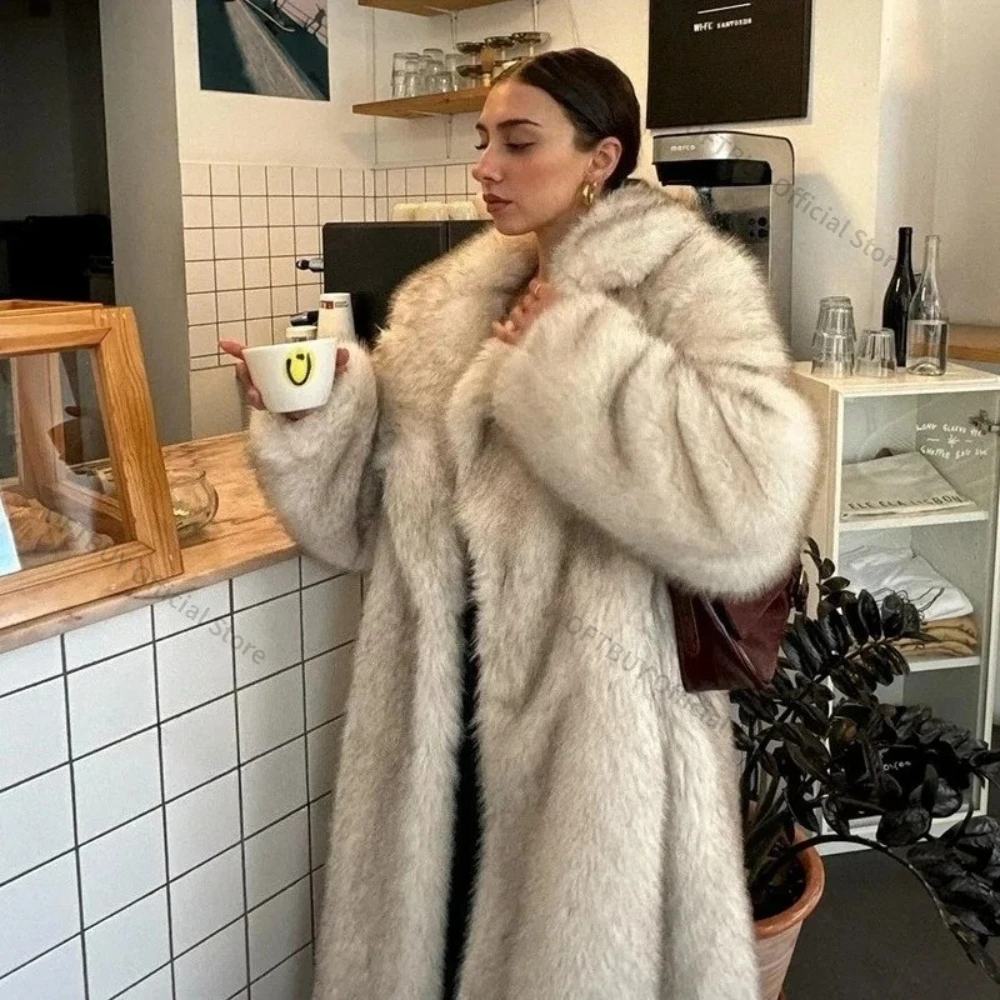 OFTBUY Fluffy Fur Faux Fur Coat Long Fake Fur Jacket Long Sleeves Fur Coat Eco-friendly European Style Loose Casual Women Winter