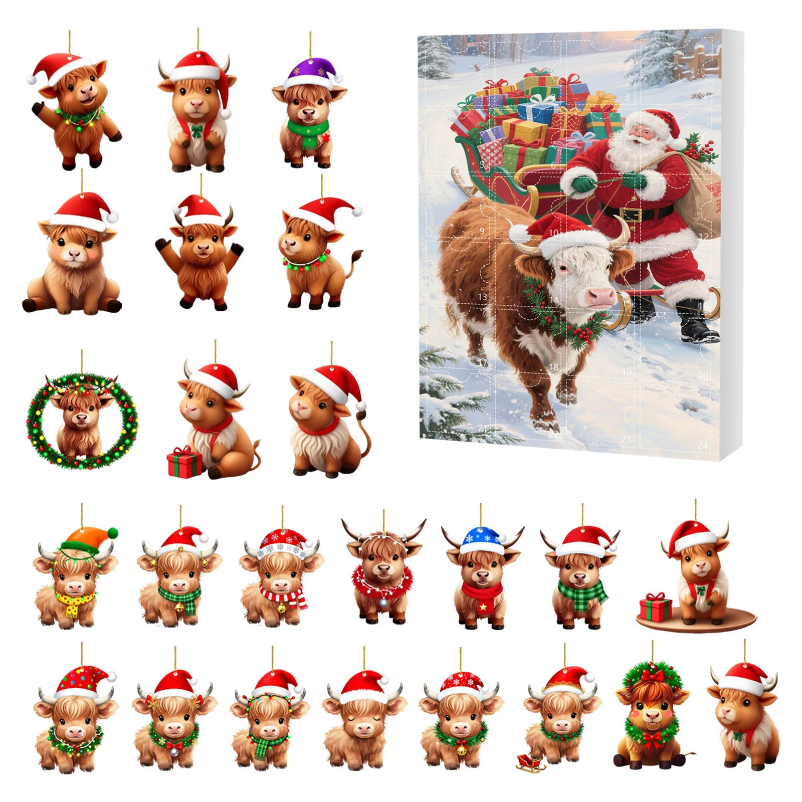 Giocattoli caldi di Natale 2025 Calendario da 24 giorni Albero di Natale Ciondolo appeso Conto alla rovescia Giocattolo Ornamenti acrilici 2d per la decorazione delle vacanze