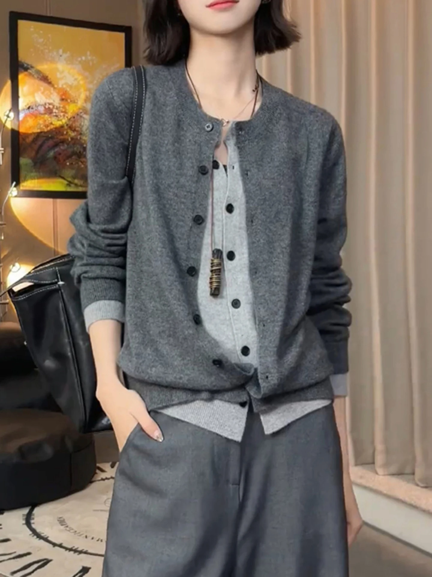 

Color Blo Knitwear round Ne Long Sve Base irt Korean Sle Autumn Faion Slimming Sweater Fake Two-Piece Commute Sle