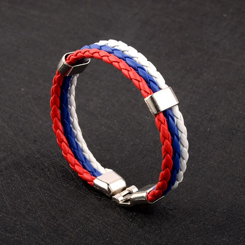 Fashion Russia Spain France Brazil Flag Leather Team Bracelet Men High Quality Football Fans Couples Gift Jewelry