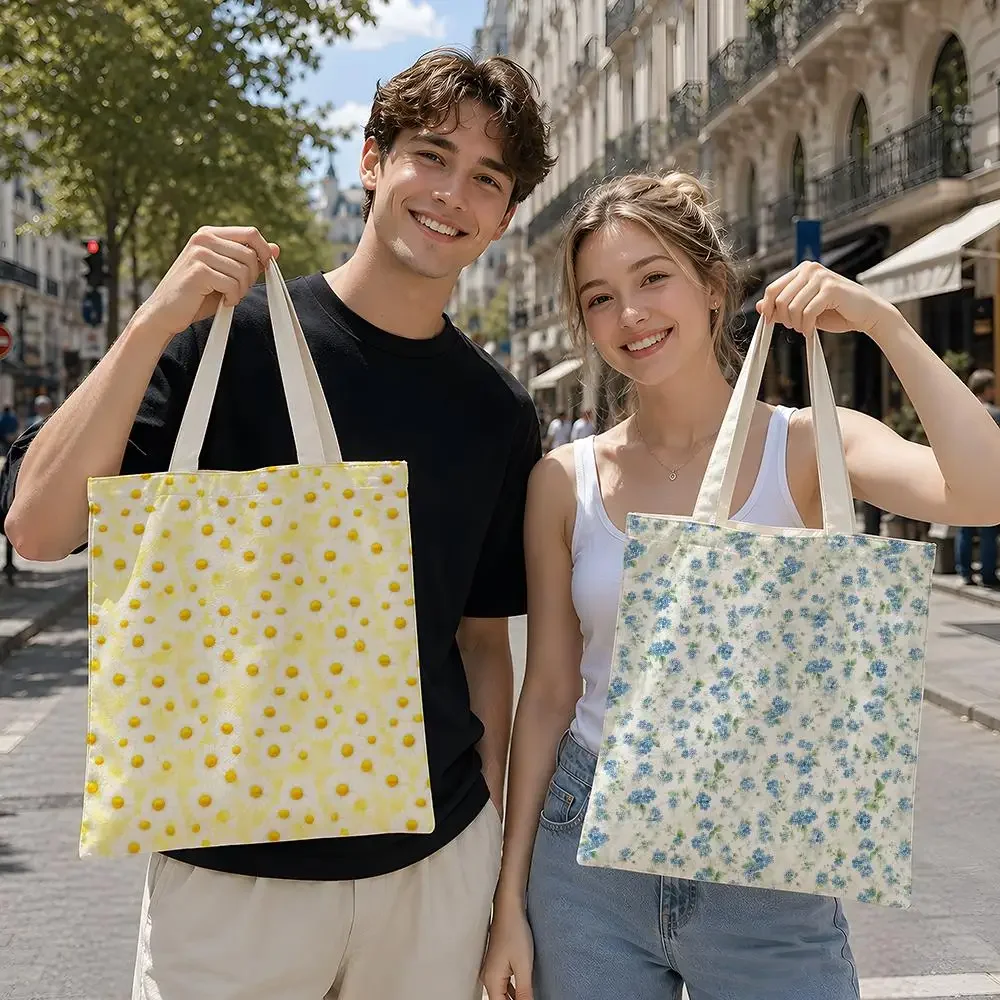 Pattern Floral Fresh Botanical Seamless Storage Bags Reusable Canvas Tote Suitable for School Class Commuting Shopping as Gifts