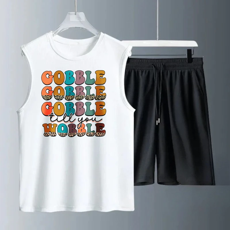 بدلة صدرية رجالية صيفية بدون أكمام مطبوعة قطع علوية Gobble Gobble بدون أكمام + شورت طقم كرة قدم طقم سويت شيرت رجالي سريع الجفاف