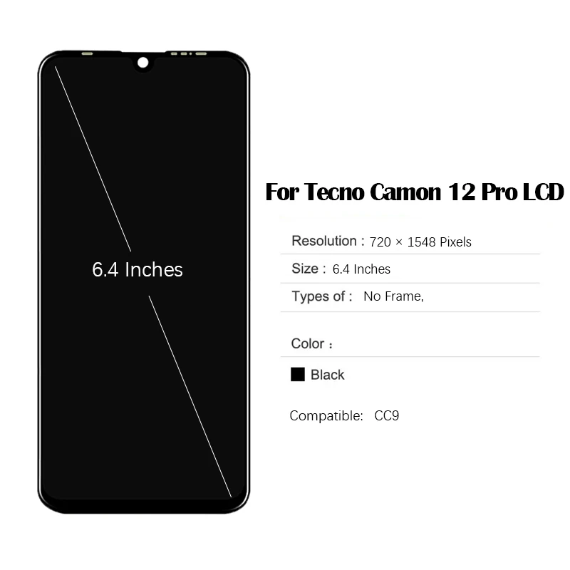 LCD Screen AMOLED for 6.4 inches Tecno Camon 12 Pro CC9 LCD Touch Screen Digitizer Assembly with Repair Tool and Glue