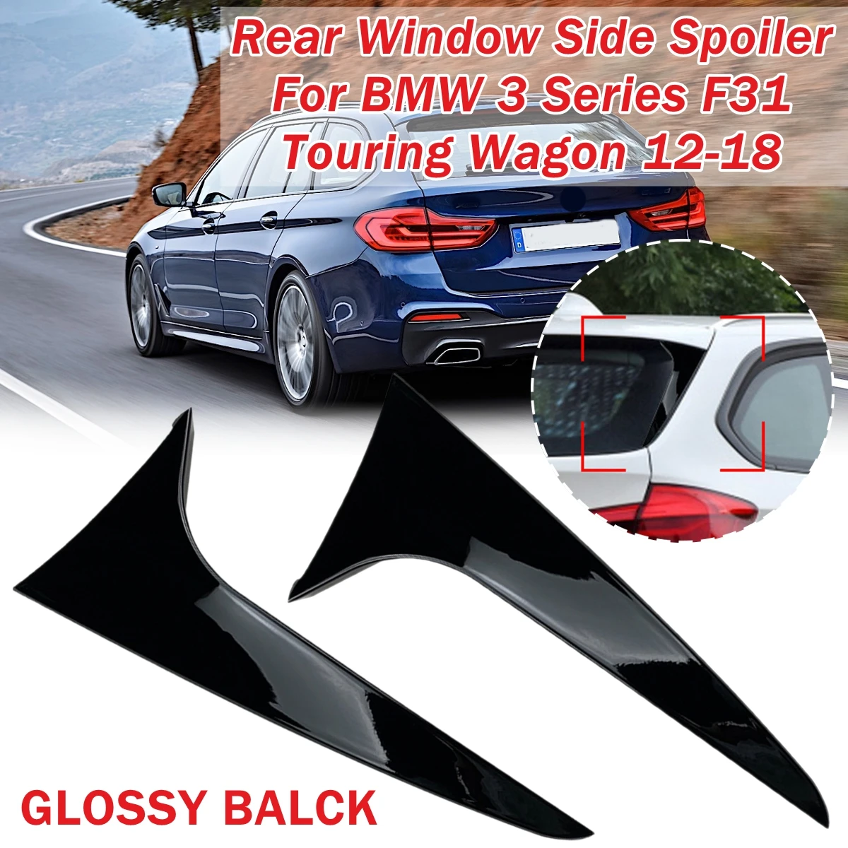 Par preto brilhante spoiler lateral traseiro do carro canard divisor para bmw série 3 f31 touring wagon 2012-2018 spoiler lateral da janela traseira