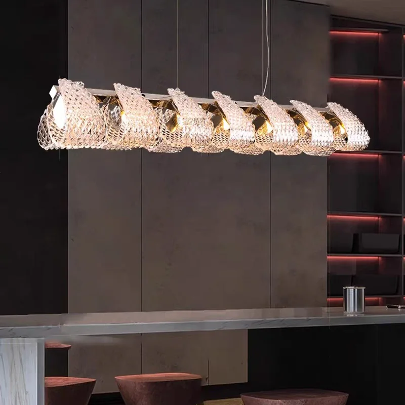 

American stainless steel glass dining room chandelier in celluloid lustre dimmable Suitable for bar decoration, LED luminaire