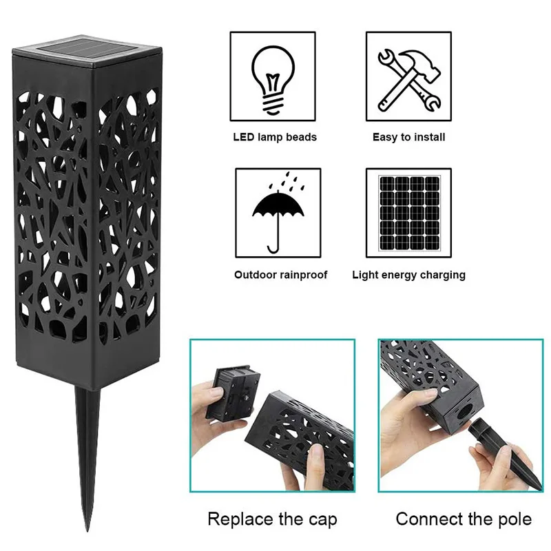 Solar Garden Floor Lamp LED Waterproof Hollow Square Lawn Lamp Apply To Garden Pavilion Sidewalk Landscape Solar Lighting Light