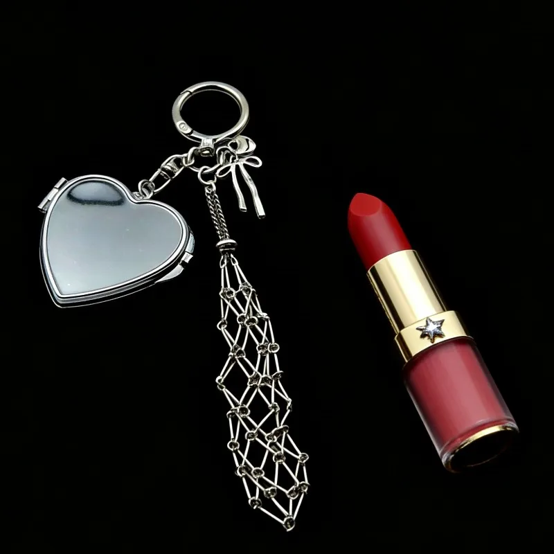Vintage Portable Metal Net Lipstick Bag Mini Silver Mesh Bag Key Chain Hollow Universal Lipstick Cover Key Ring Bag Accessories